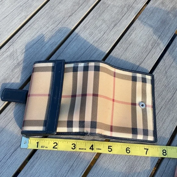 Burberry Nova Check PVC/Leather🔥Bifold+Front SNAP🔥8slot+Bill🔥4x4”Made🇮🇹VGUC